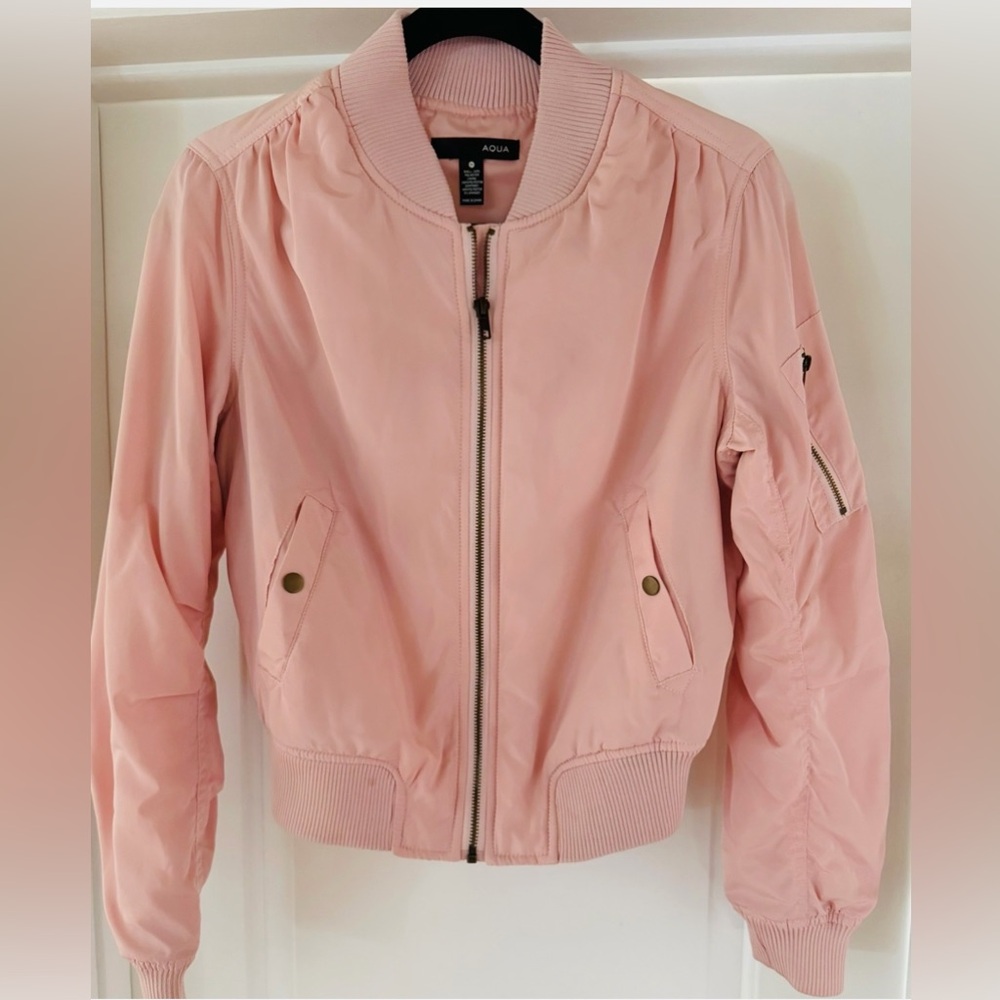 Aqua Women's Soft Pink Satin Effect Bomber Jacket
